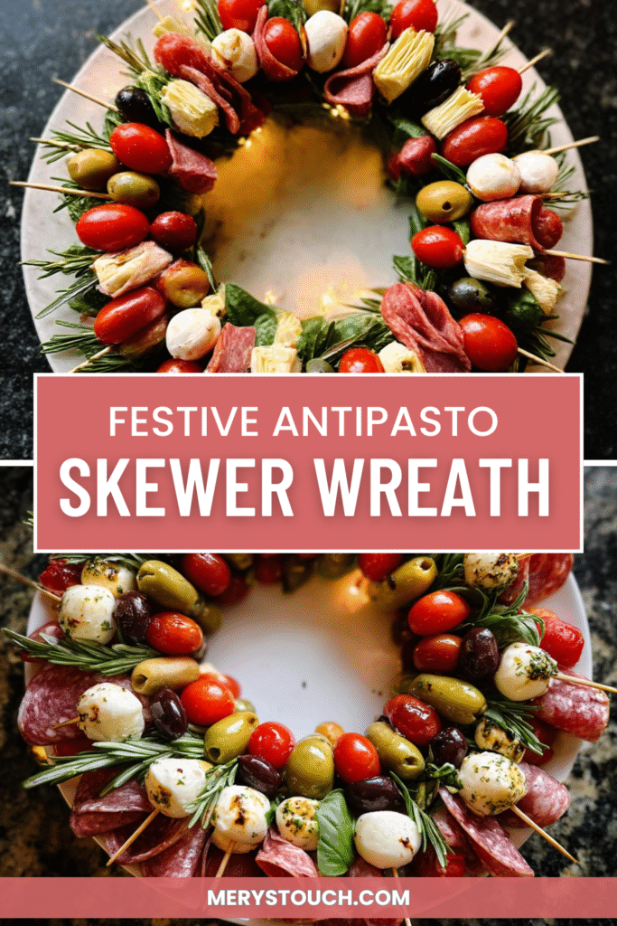 Festive Antipasto Skewer Wreath 1 Festive Antipasto Skewer Wreath
