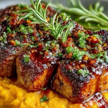 Apple Cider Pork with Mashed Sweet Potatoes 1 Delicious Apple Cider Pork served with creamy mashed sweet potatoes