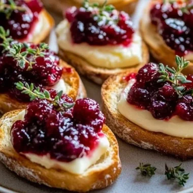 Cranberry Brie Crostini on a serving platter