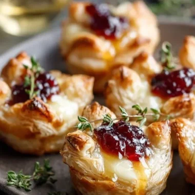 Cranberry Brie Puff Pastry Bites appetizer on a serving platter