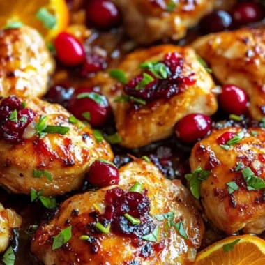 Cranberry Orange Chicken 1 Plate of Cranberry Orange Chicken garnished with cranberries and orange slices