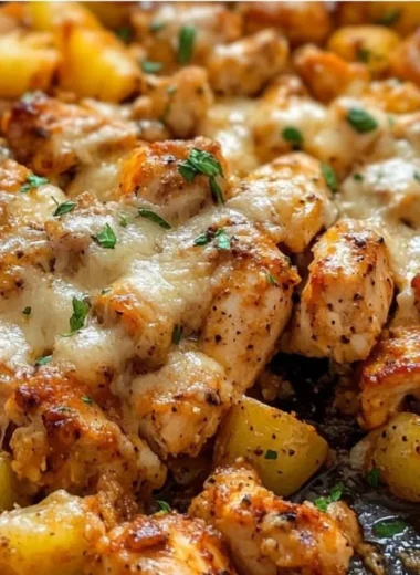 Garlic Parmesan Chicken served with golden roasted potatoes