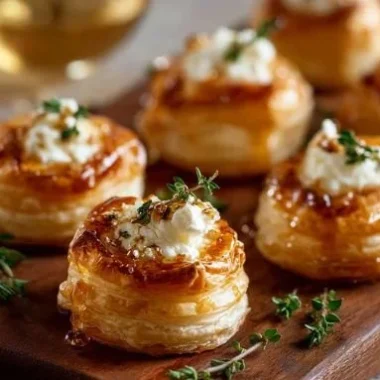 Goat Cheese and Honey Bites 4 Delicious goat cheese and honey bites served on a platter