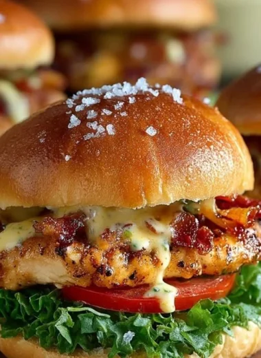 Honey Mustard BLT Chicken Sliders served on a plate with fresh ingredients