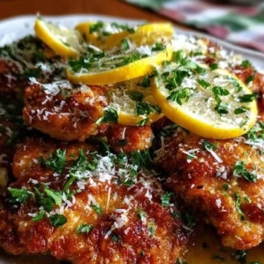 Lemon Chicken Romano 2 Plate of Lemon Chicken Romano garnished with herbs and lemon slices.