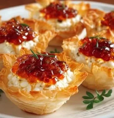 Quick Pepper Jelly Cream Cheese Appetizer Dip and Bites 4 Cream cheese appetizer dip topped with pepper jelly for easy entertaining
