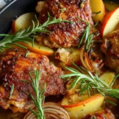 Rosemary Apple Cider Chicken dish garnished with herbs