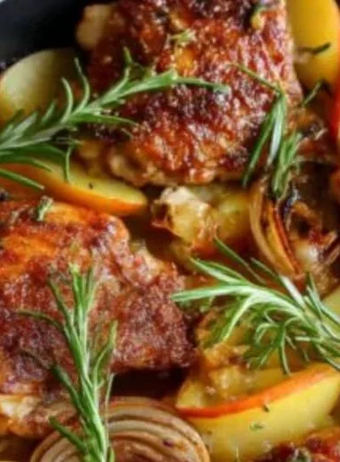 Rosemary Apple Cider Chicken dish garnished with herbs