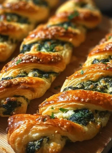 Spinach and Feta Puff Pastry Twists served on a plate