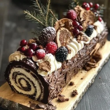 Delicious Yule Log Cake decorated for Christmas celebrations