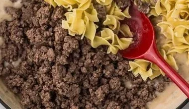 30-Minute Ground Beef Stroganoff 1 Delicious bowl of 30-minute ground beef stroganoff with creamy sauce and pasta