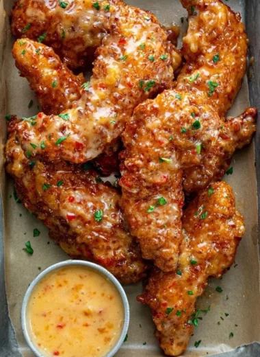 Delicious Bang Bang Chicken served with creamy sauce and garnished with cilantro.