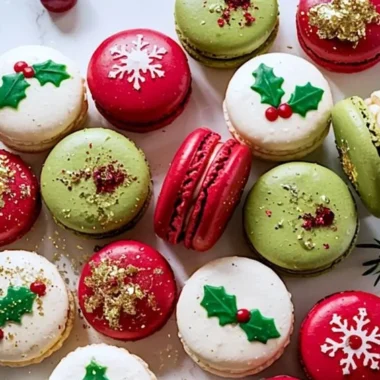 Assorted Christmas Macarons in festive colors and designs
