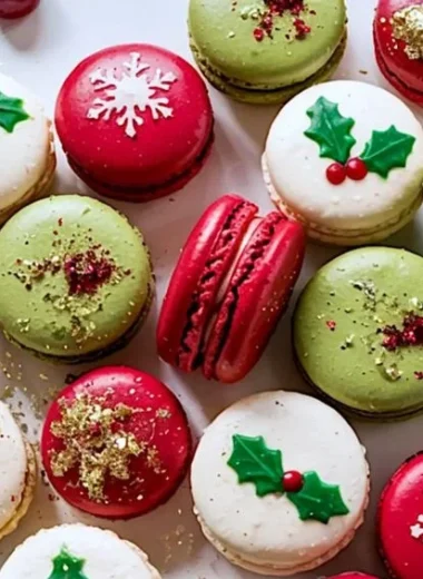 Assorted Christmas Macarons in festive colors and designs