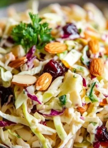 Cranberry Almond Slaw with vibrant colors and textures for Thanksgiving.