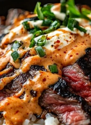 Korean BBQ steak rice bowl with beef, rice, and vegetables
