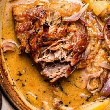 Apple Cider Braised Pork Shoulder 2 Delicious apple cider braised pork shoulder served with vegetables