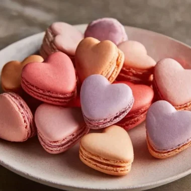Heart-Shaped Valentine Macarons 1 Heart-shaped Valentine macarons in various colors and flavors