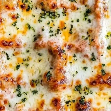 Plate of Million Dollar Lasagna with melted cheese and layers of pasta.