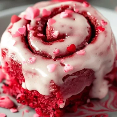 Red Velvet Valentine's Day Cinnamon Rolls 2 Red Velvet Valentine's Day cinnamon rolls topped with cream cheese icing