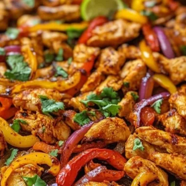 Sheet Pan Chicken Fajitas with colorful peppers and onions