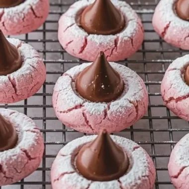 Strawberry Kiss Cookies 2 Freshly baked strawberry kiss cookies with a strawberry center