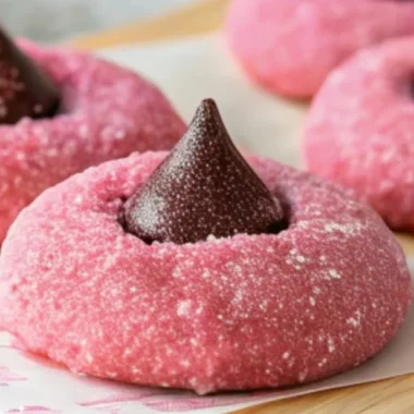 Delicious homemade Strawberry Kiss Cookies topped with fresh strawberries