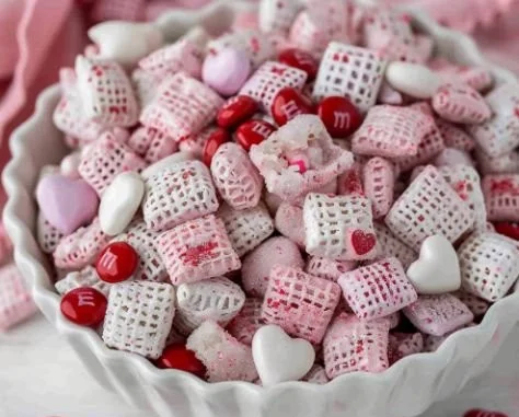 Valentine's Day special muddy buddies snack recipe