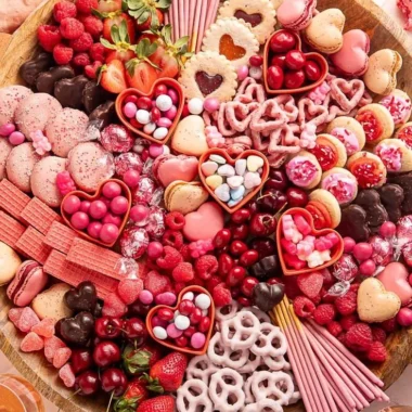 Valentine's Dessert Board 1 Valentine's dessert board featuring an array of sweet treats and romantic decorations.