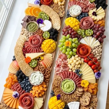 A beautifully arranged charcuterie board highlighting various meats and cheeses.
