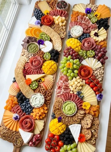 A beautifully arranged charcuterie board highlighting various meats and cheeses.