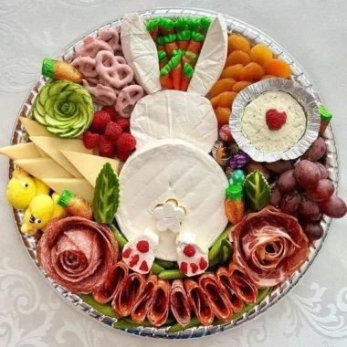 Colorful and delicious Bunny Charcuterie Board for springtime celebrations.