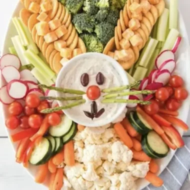 Delicious Easter brunch food spread with colorful dishes and festive decorations.