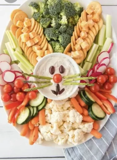 Delicious Easter brunch food spread with colorful dishes and festive decorations.