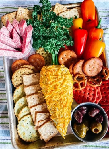Easter Carrot Cheeseball shaped like a carrot, perfect for holiday gatherings.