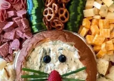 Beautiful Easter Charcuterie board with seasonal treats and decorations